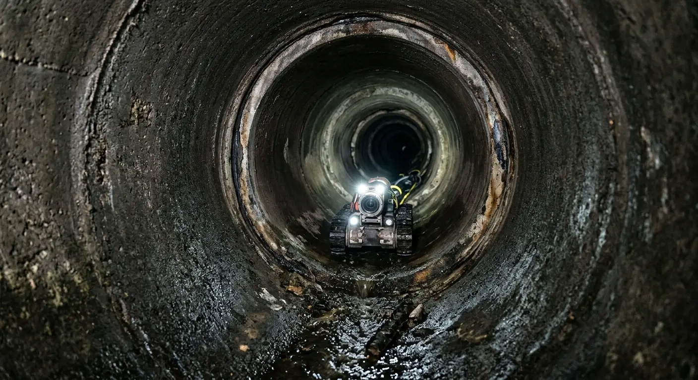 Robotic sewer camera inspecting pipe interior for Sewer Line Cleaning in Lakeway